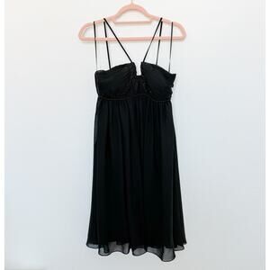 Y2K JS Boutique Babydoll Beaded Chiffon Dress Black Size 4 Fairy Grunge Coquette